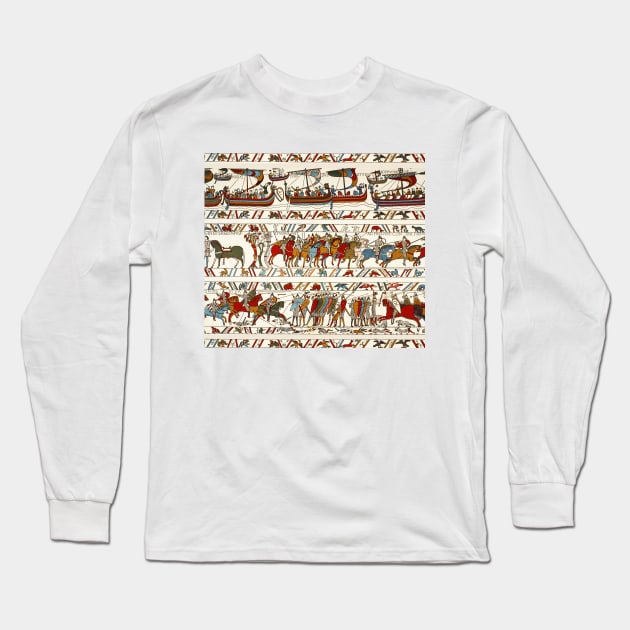 THE BAYEUX TAPESTRY ,BATTLE OF HASTINGS ,NORMAN KNIGHTS AND VIKING SHIPS Long Sleeve T-Shirt by BulganLumini